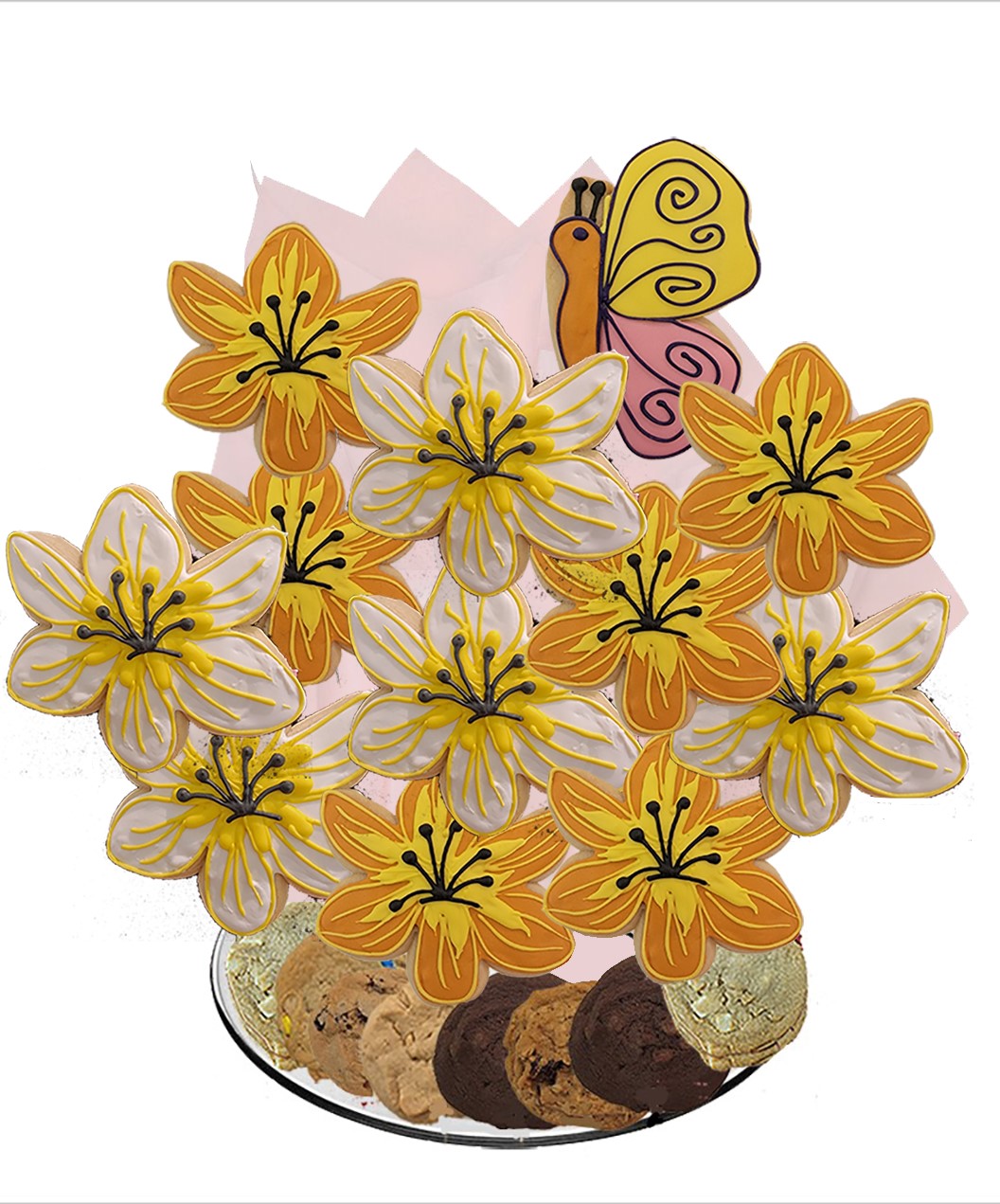 Butterfly and Lillies Cookie Tray Bouquet