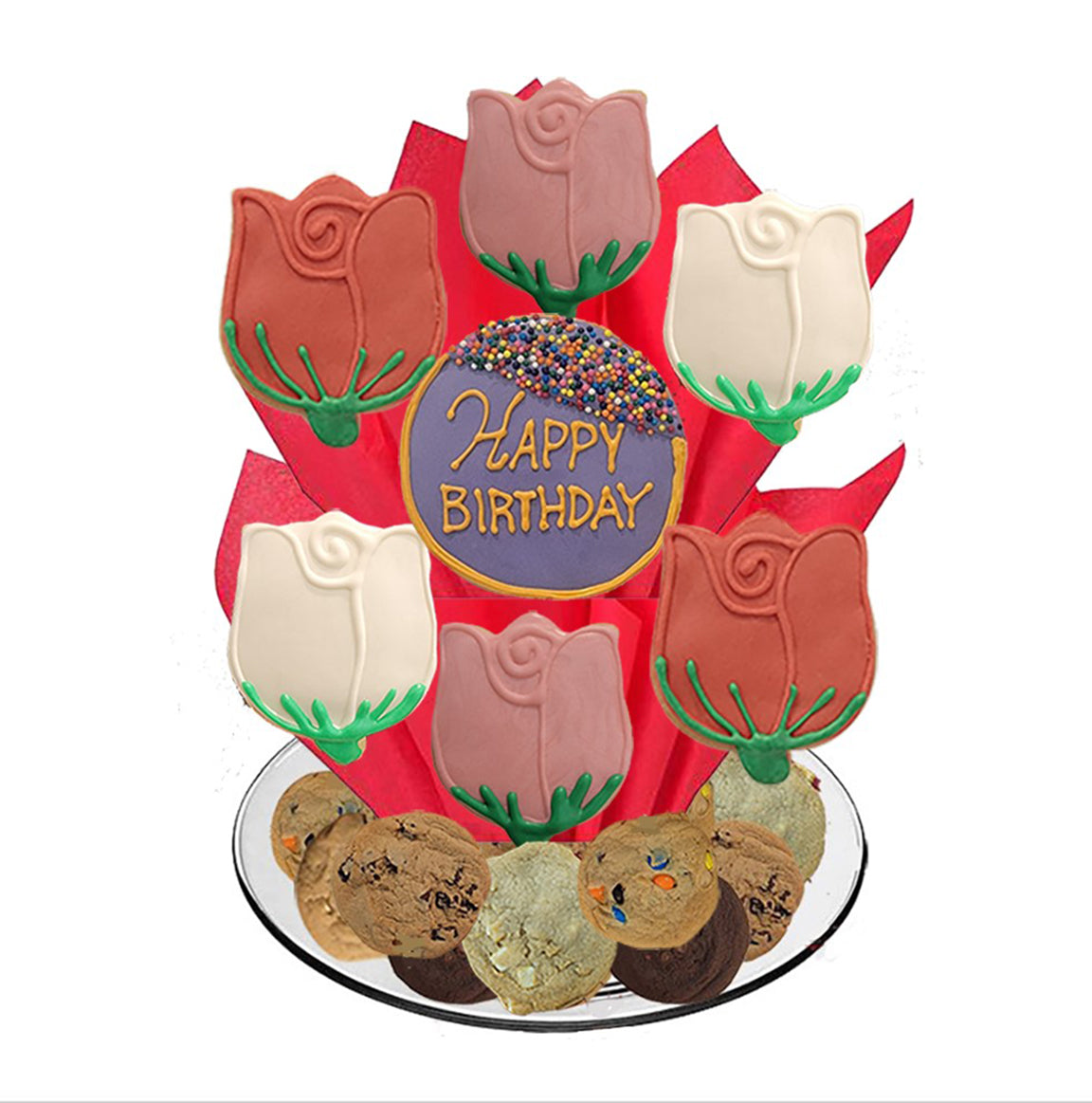 Happy Birthday Sweet Rose Cookie Tray Bouquet